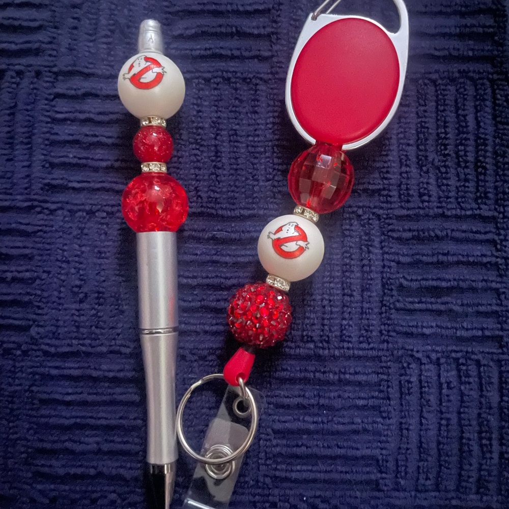 Ghostbusters Red and Silver Pen and Badge Reel Set